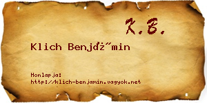 Klich Benjámin névjegykártya